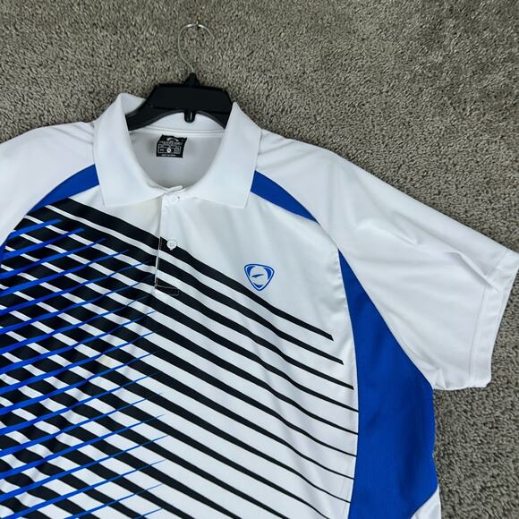 Sport Dri Shirt Mens XXL 2XL White Blue Geometric Polyester Short Sleeve - Picture 3 of 12